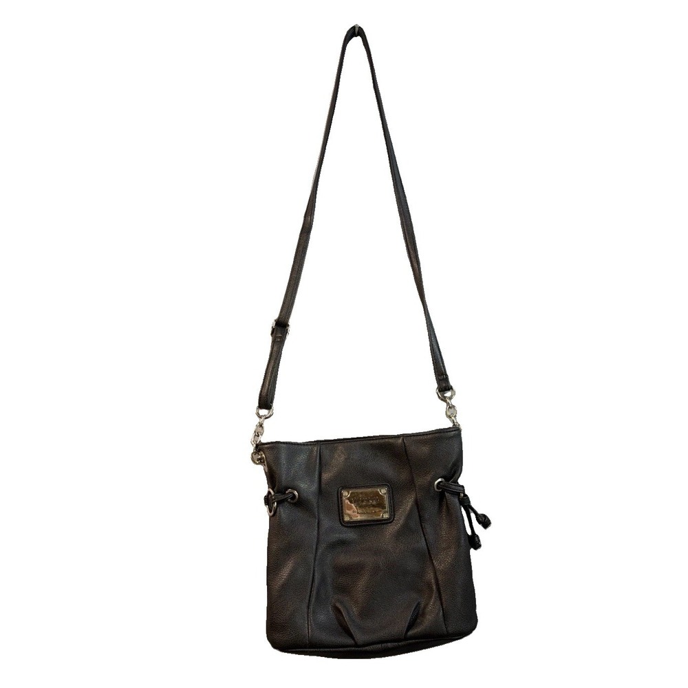 Womens Crossbody Bag Nicole Miller Black Faux Leather Pink Lining Adjustable